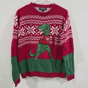 33 Degrees Mens Ugly Christmas Sweater Size Medium Dinosaur Fair‎ Isle Party